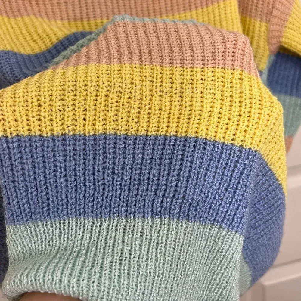 Gilli Sweater Pastel Rainbow Striped Twist Front Drop Shoulder Acrylic Size L